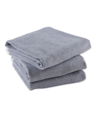 French Terry Collection Kitchen Dishtowel Set, 18x28", French Blue Chambray Solid, 3 Piece