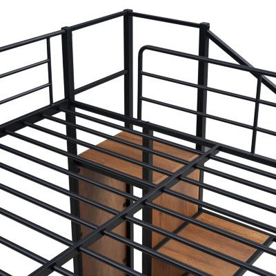 Metal Bunk Bed With Lateral Storage Ladder And Wardrobe
