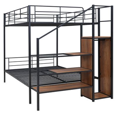 Metal Bunk Bed With Lateral Storage Ladder And Wardrobe