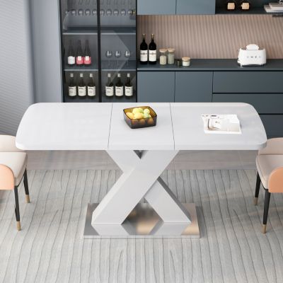 Modern White Square Dining Table with X-Base