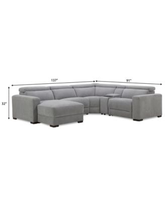 Nevio 5-Pc. Fabric Power Headrest Sectional and Chaise with 2 Power Motion Chairs