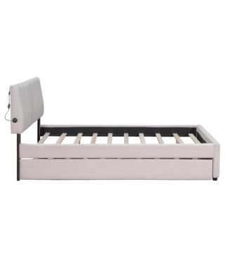 Streamdale Teddy Fleece Full Size Upholstered Platform Bed With Trundle, Beige