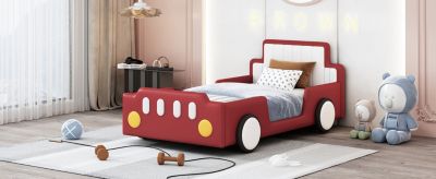 Twin Size Race Car-Shaped Platform Bed With Wheels