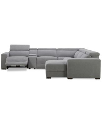 Nevio 6-Pc. Fabric Power Headrest Sectional with Chaise & Console and 1 Power Motion Chair