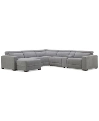 Nevio 6-Pc. Fabric Power Headrest Sectional with Chaise & Console and 1 Power Motion Chair