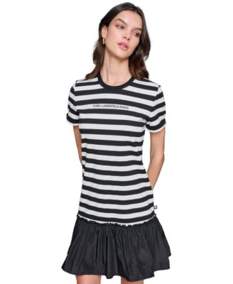 KARL LAGERFELD PARIS Women's Striped Short-Sleeve Dress - Macy's