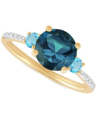 Macy's - London Blue Topaz (2-1/3 ct. t.w.), Swiss Blue Topaz (1/3 ct. t.w.) & Diamond (1/20 ct. t.w.) Ring in 14k Gold