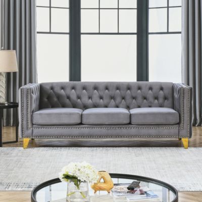 Modern Velvet Sofa with Metal Legs