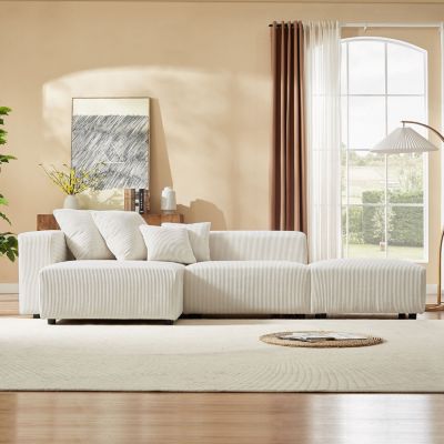 Beige Corduroy Modular Sectional Sofa Set