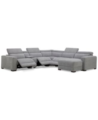 Nevio 6-Pc. Fabric Power Headrest Sectional with Chaise & Console and 3 Power Motion Chairs