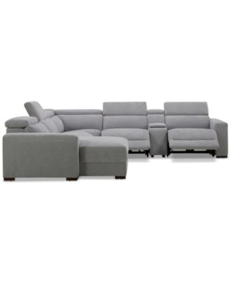 Nevio 6-Pc. Fabric Power Headrest Sectional with Chaise & Console and 3 Power Motion Chairs