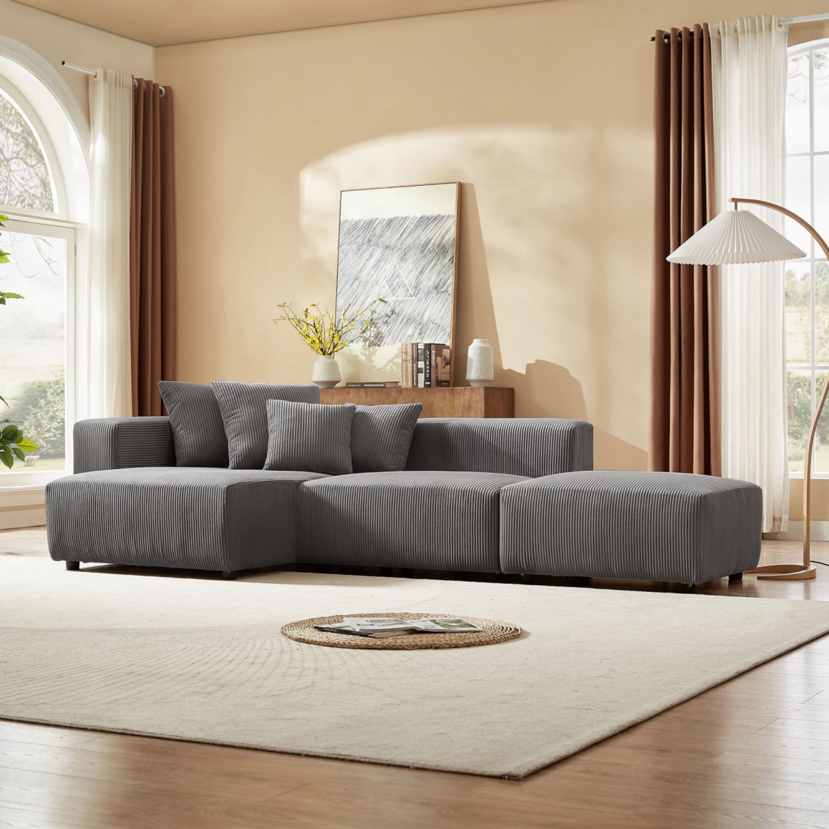 Streamdale Furniture Gray Modular Corduroy Sectional Sofa Set