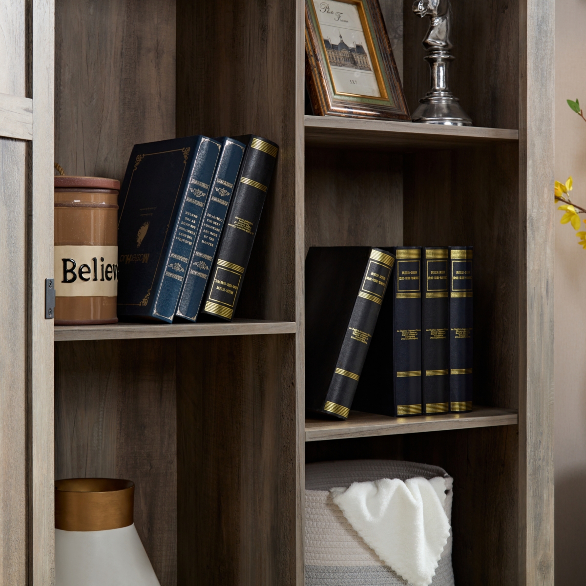 Simplie Fun Rustic farmhouse pantry cupboard with sliding barn doors