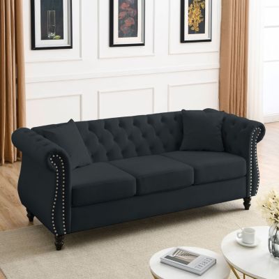 Black Velvet Chesterfield 3-Seater Sofa
