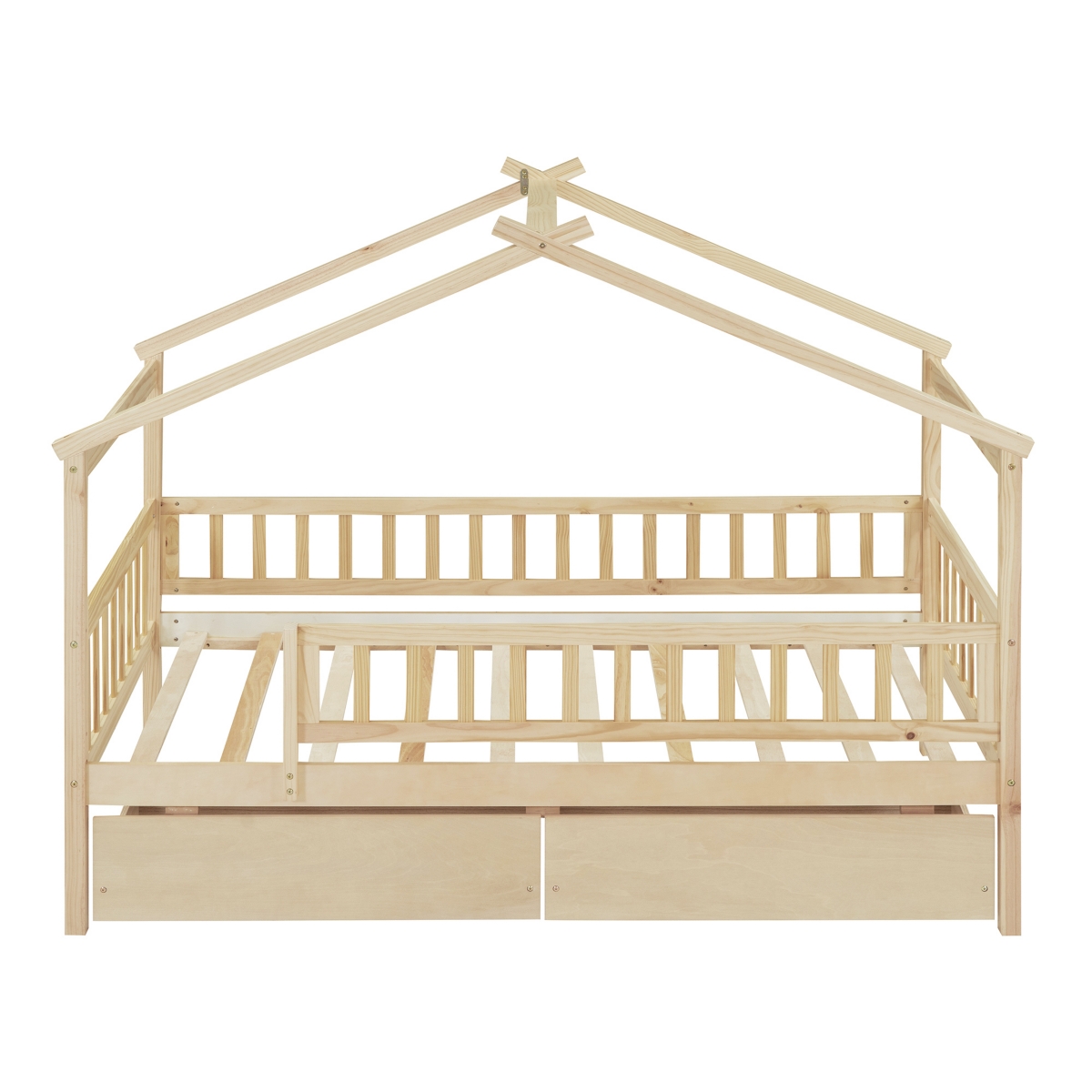 Streamdale Furniture Size Wooden House Bed With Two Drawers,- Natural