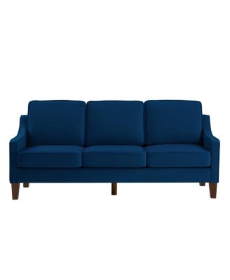 Velvet Upholstered 3-Seater Sofa with Wood Legs
