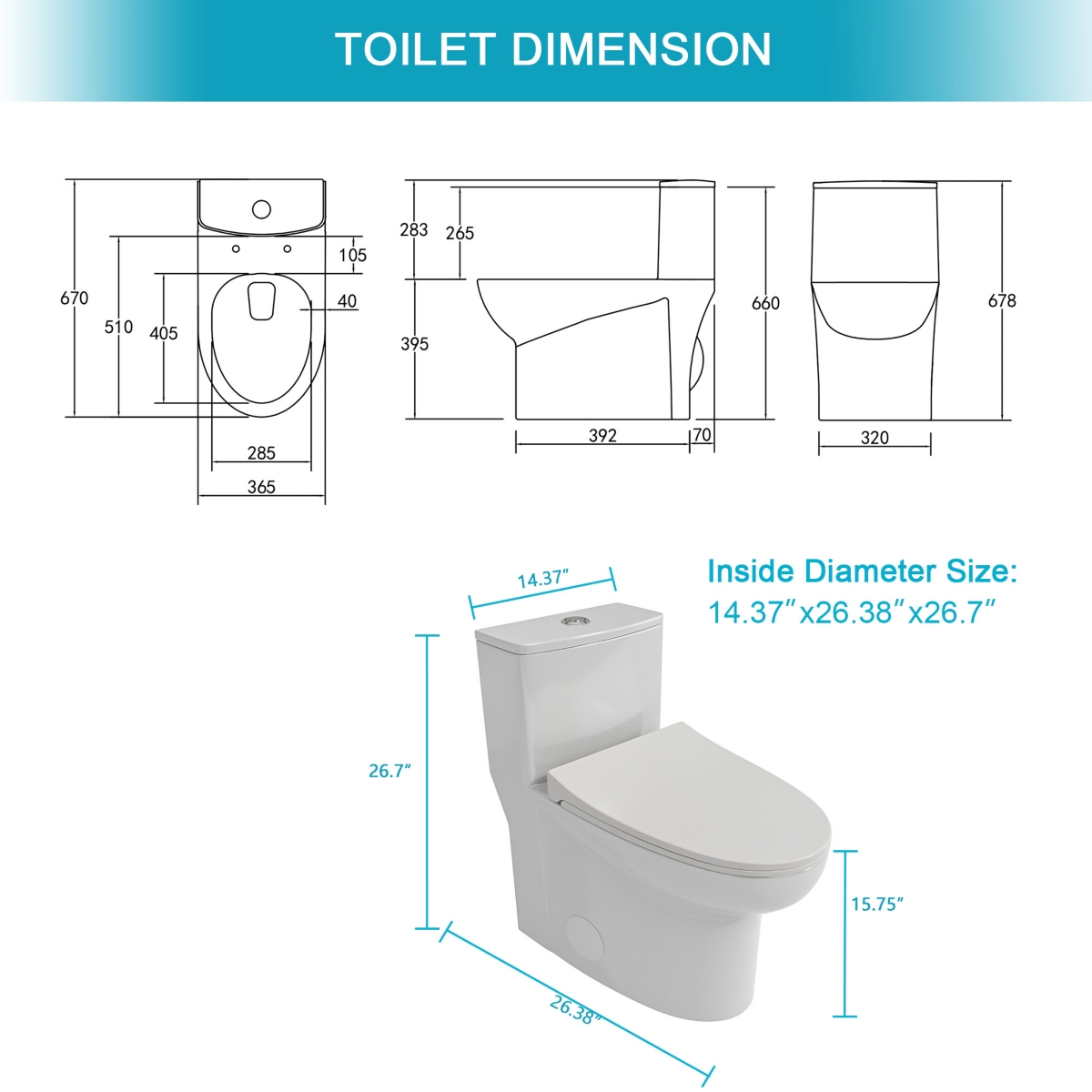 Streamdale Furniture Ceramic One Piece Toilet, Dual Flush With Soft Closing Seat 0002