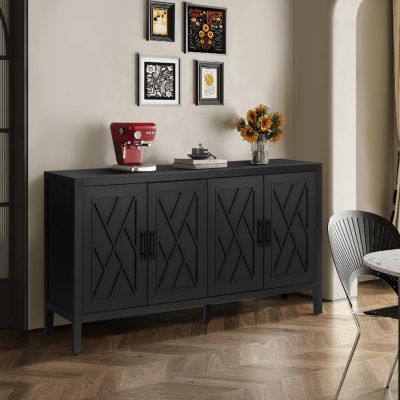 Streamdale Vintage Black Wooden Sideboard - American Country Style
