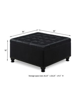 Black Upholstered Ottoman with Wooden Legs