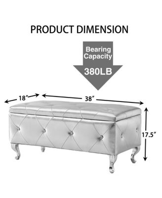Crystal Button Faux Leather Ottoman Bench
