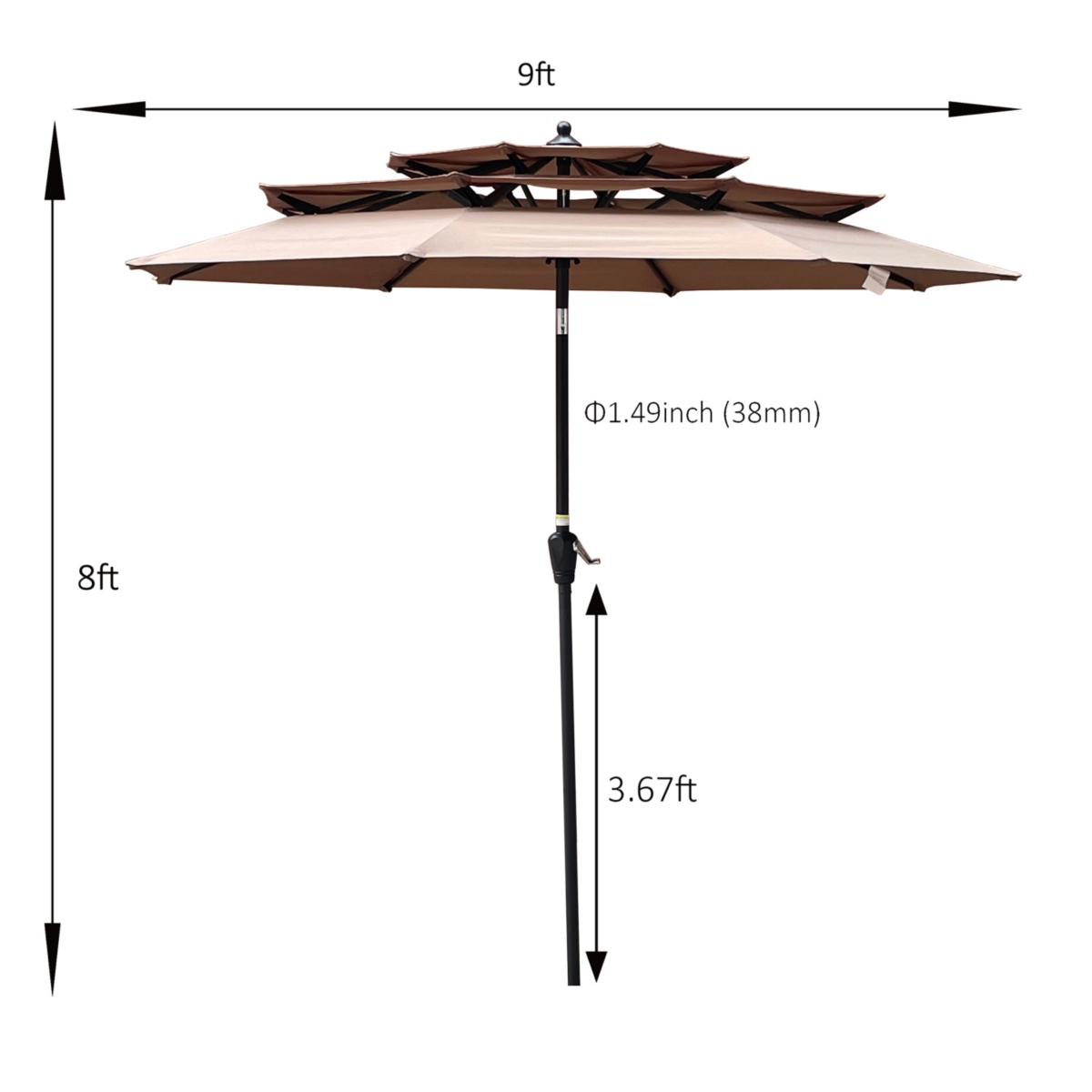 Outdoor Patio Umbrella - 9Ft with Crank, Tilt, and Vents