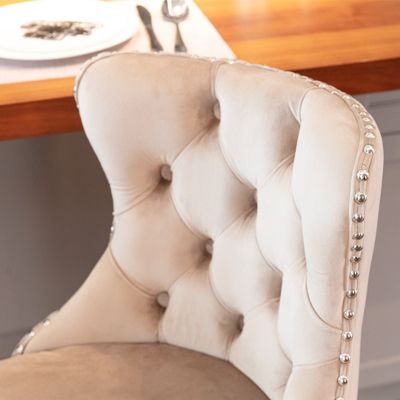  Adjustable Khaki Velvet Bar Stools, Set of 2