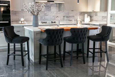 Set of 2 Modern Velvet Wingback Bar Stools