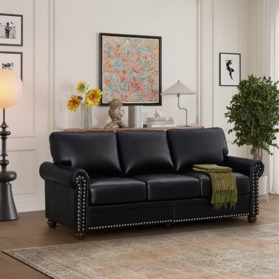 Living Room Sofa With Storage Sofa 2+3 Sectional Black Faux Leather