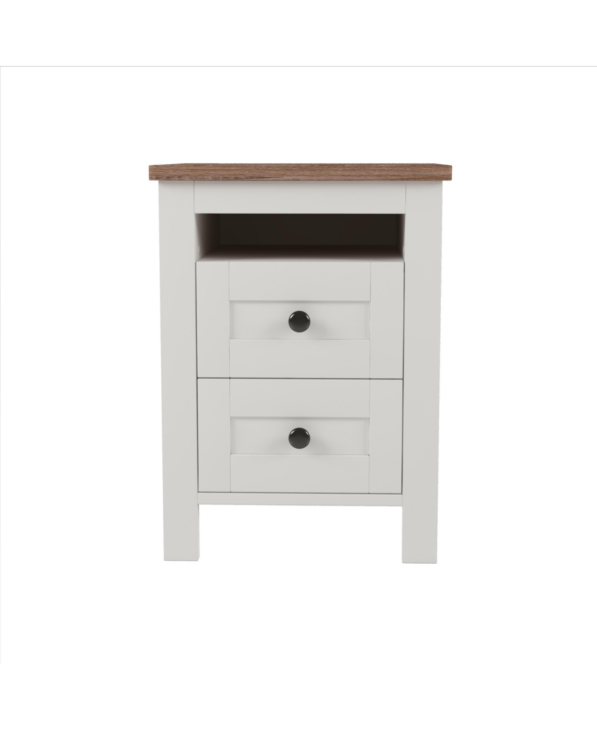 Simplie Fun Farmhouse Wooden Nightstand with Storage, White+Brown
