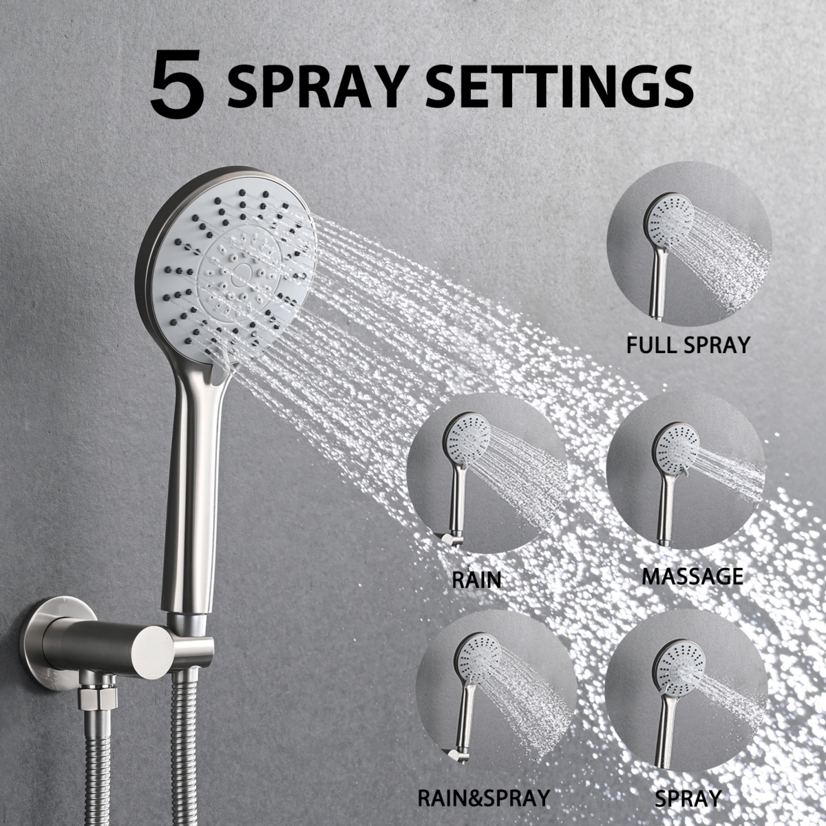 Streamdale Furniture High Pressure Wall Mounted Shower With 5-Function Handheld Shower Head