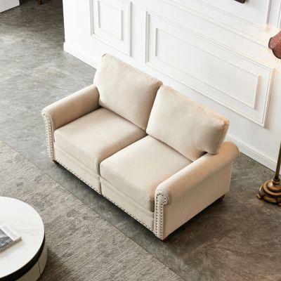Streamdale Linen Fabric Upholstery With Storage Loveseat (Beige)