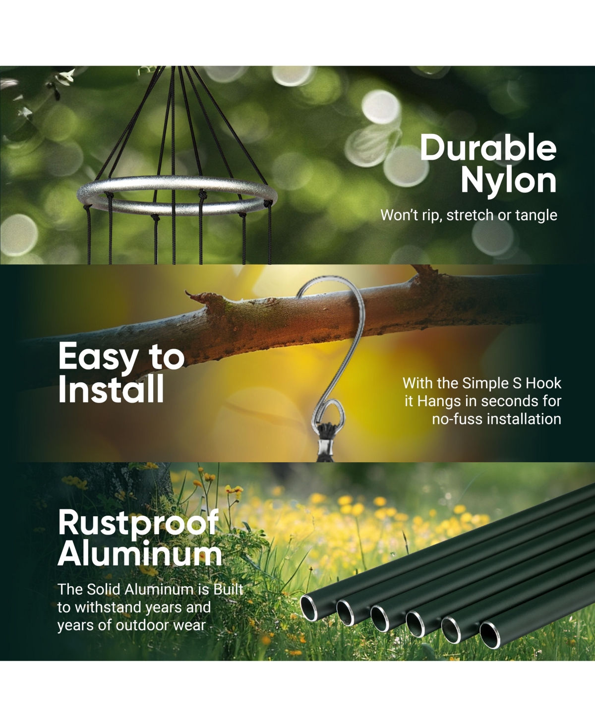 Nature's Melody Aureole Tunes Wind Chimes - 6-Tube Outdoor Windchime, B Pentatonic Scale - Inch