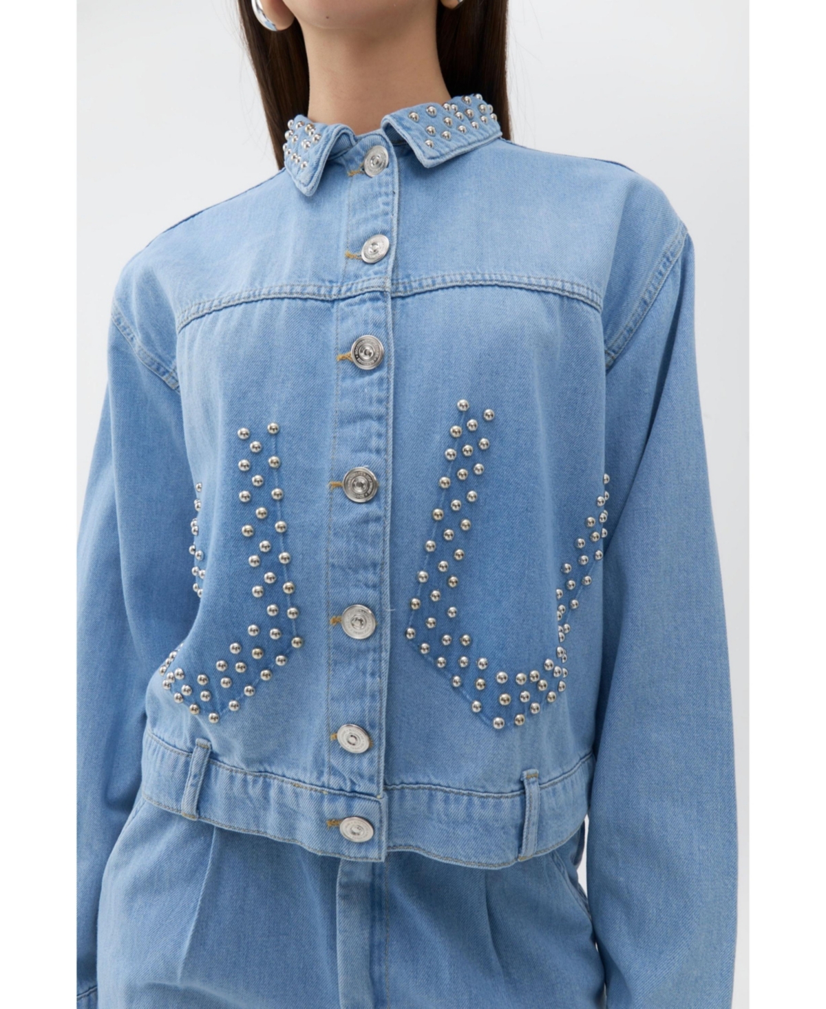 Women's Studded Jean Jacket - Ice blue