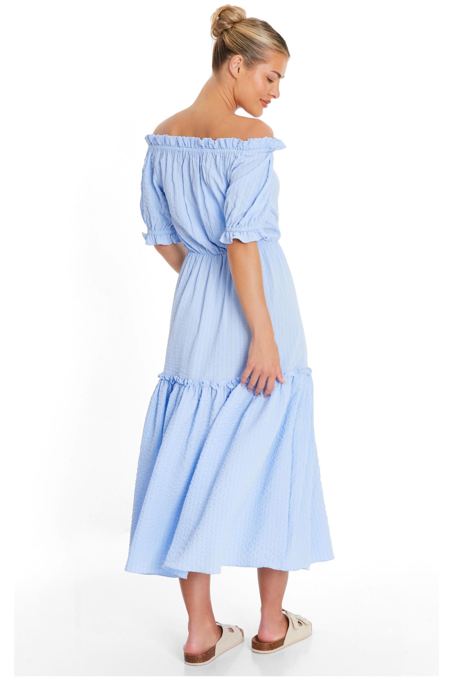 Women's Woven Textured Bardot Maxi Dress