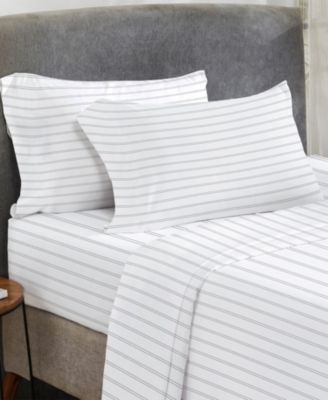 Stripe Sheets Queen Set, Soft 100% Cotton Sateen, 4 Pc Deep Pocket Sheets & Pillowcase Set