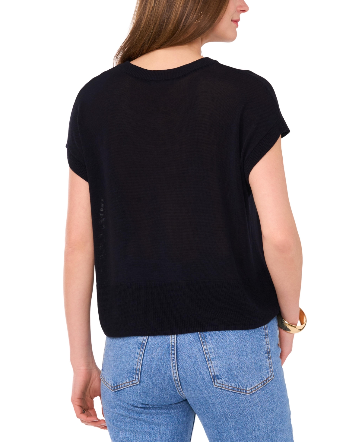 Vince Camuto Short Sleeve Crewneck Sweater In Ink Navy
