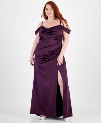 B Darlin - Trendy Plus Size Off-The-Shoulder Satin Gown