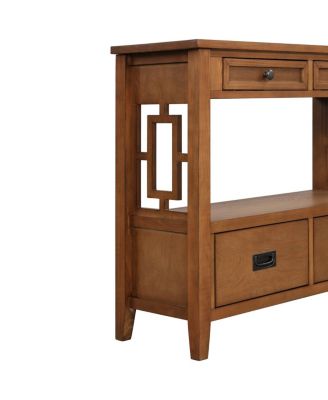 Farmhouse Wood Console Table with Drawers and Shelf