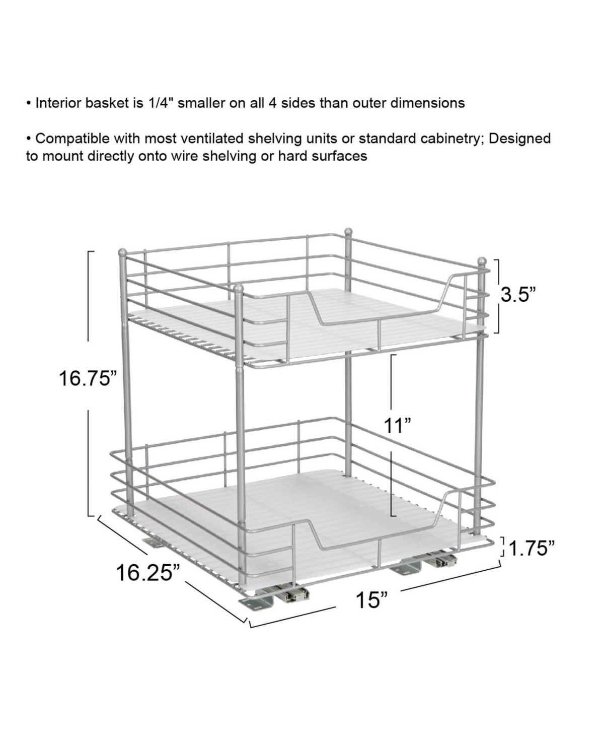 Household Essentials Glidez Steel Pull-out/slide-out Storage Organizer With Plastic Liners For Under Cabinet Or Wire Shel In Silver