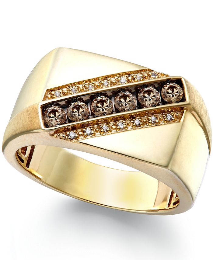 Macy s Men s Champagne and White Diamond Ring in 10k Gold 1 4 ct