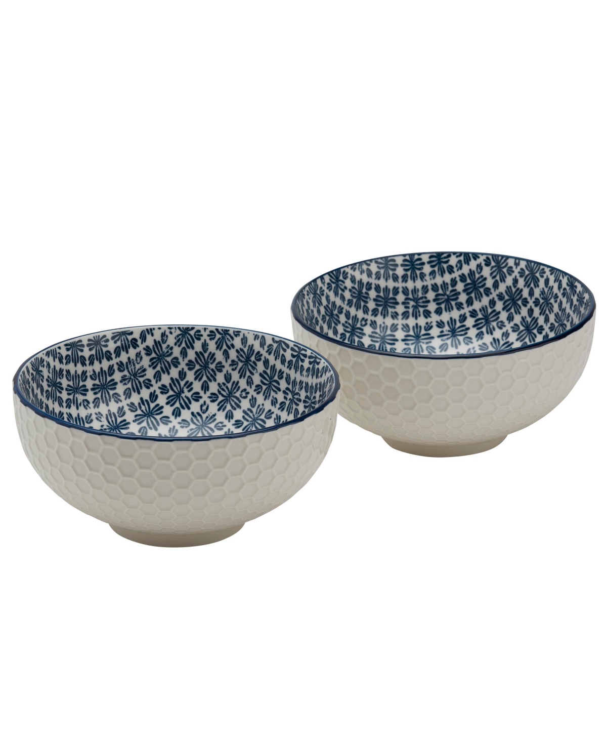 Tabletops Unlimited 6.5" White Honeycomb Embossed Stoneware Ramen Noodle Bowls, Set Of 2 In Blue