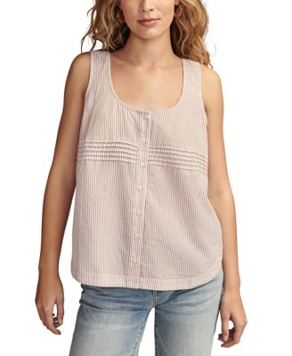 Lucky Brand - Cotton Striped Pleated-Chest Tank Top