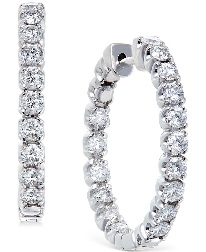 Macy's - Diamond Hoop Earrings in 14k White Gold (2-1/2 ct. t.w.)
