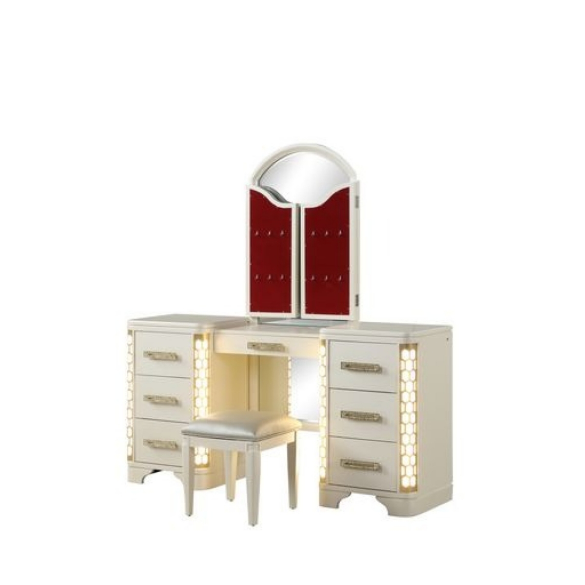 Streamdale Furniture Jasmine Vanity Set With Side Led Lightning Made With Wood In Beige
