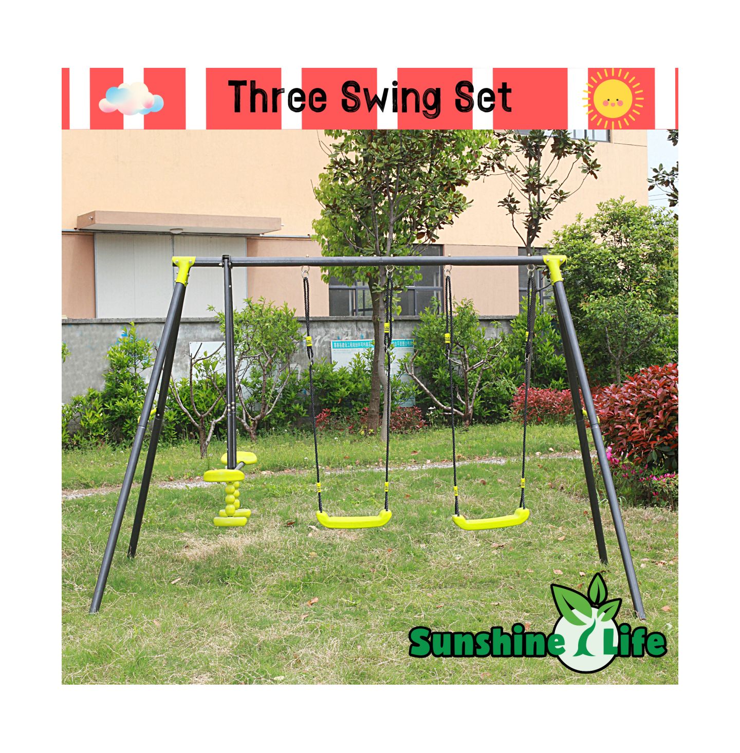 Детские игрушки Streamdale Furniture Streamdale Triple Children Swing Set 440Lbs For Outdoors, цвет: Зелёный — фото 6