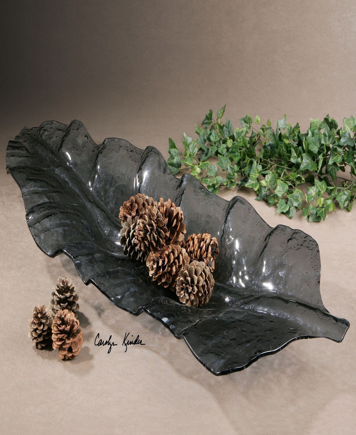 Shop Uttermost Smoked Leaf Tray In Black