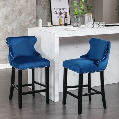  Contemporary Velvet Upholstered Wing-Back Barstools With Button Tufted