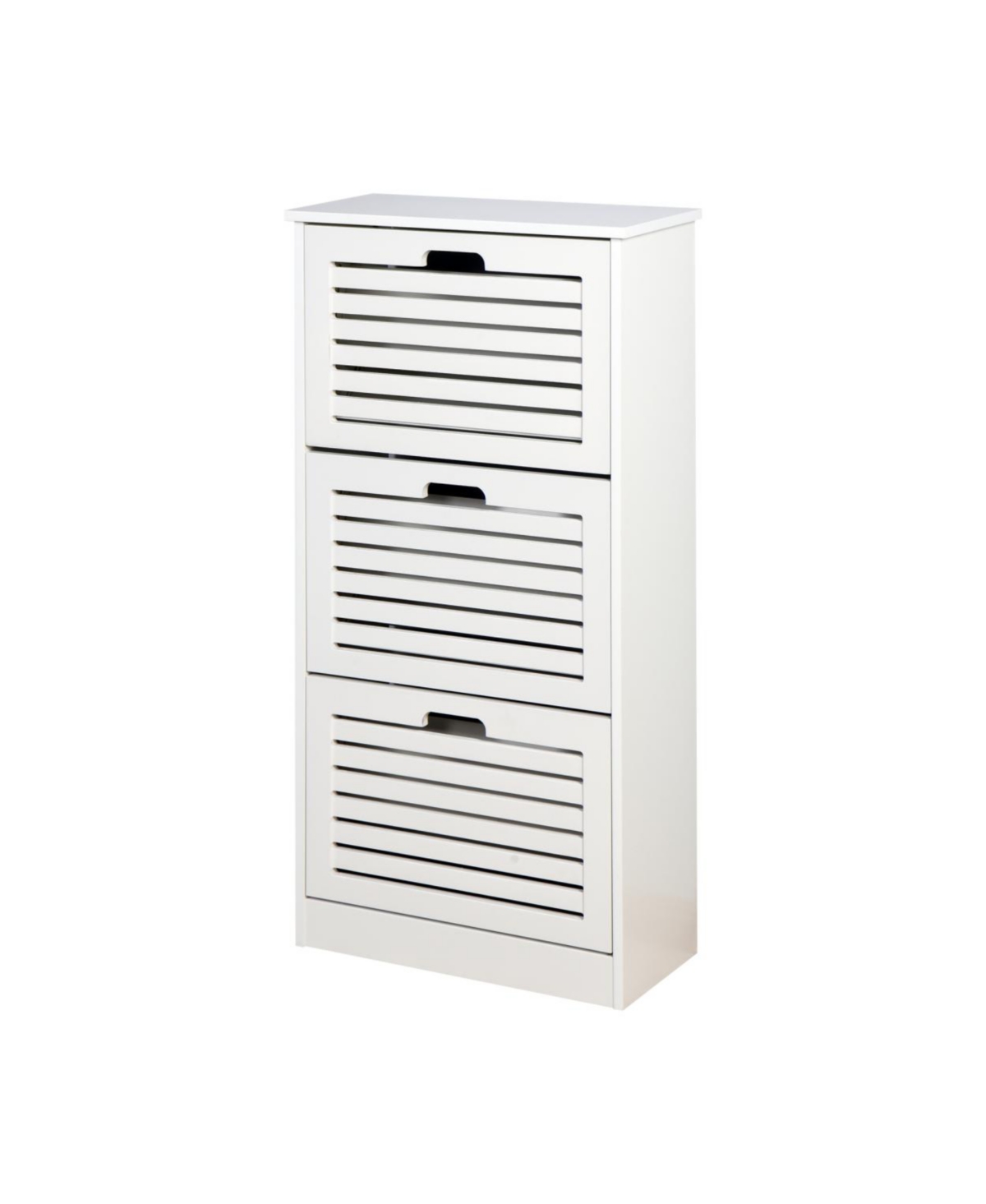 White Wooden Shoe Cabinet with 3 Flip Doors - White