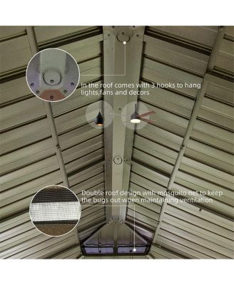 Aluminum Wood Grain Gazebo with Curtains & Netting