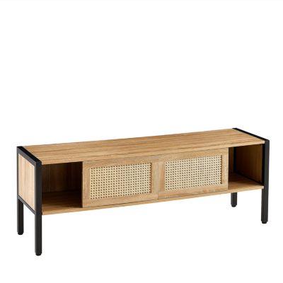  Rattan TV Cabinet with Adjustable Shelf and Colorful Light Strip